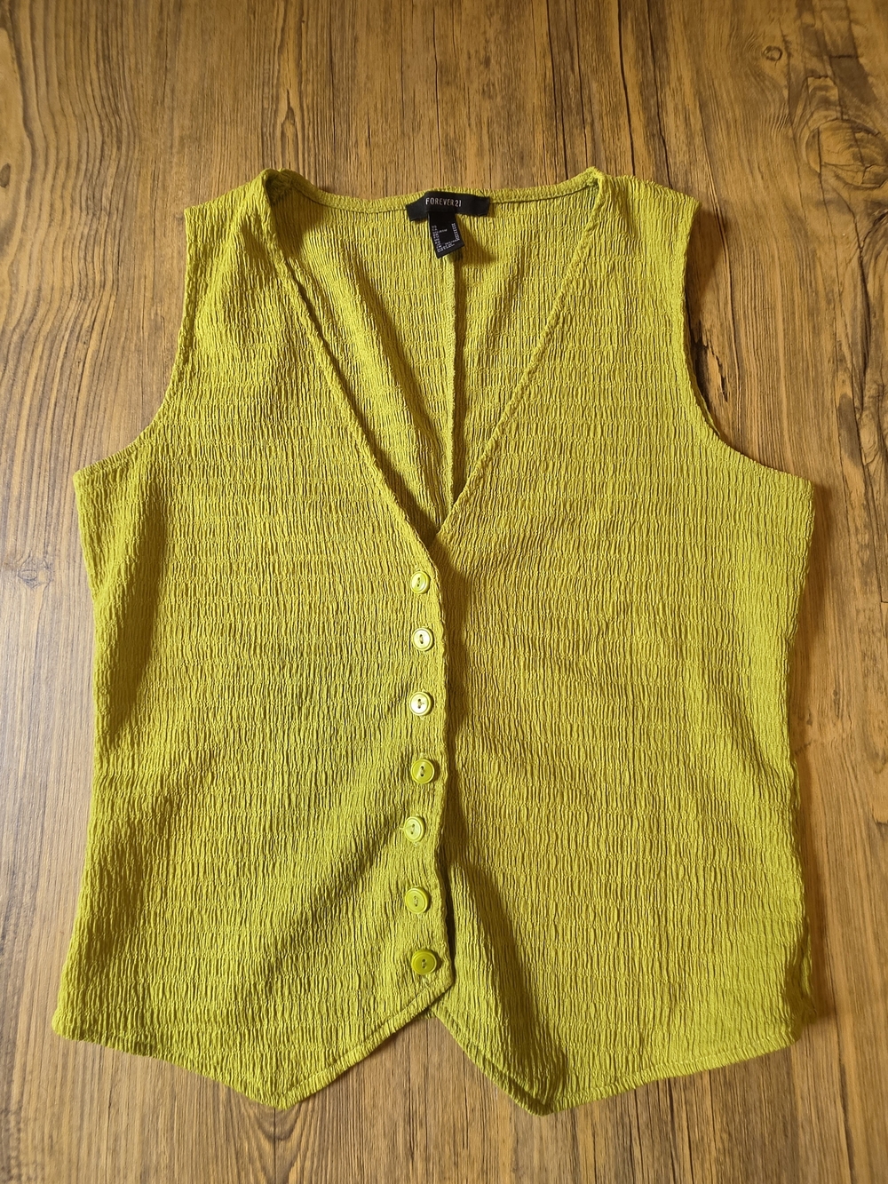 Forever 21 Yellow-Green Textured Button Front Sleeveless Top